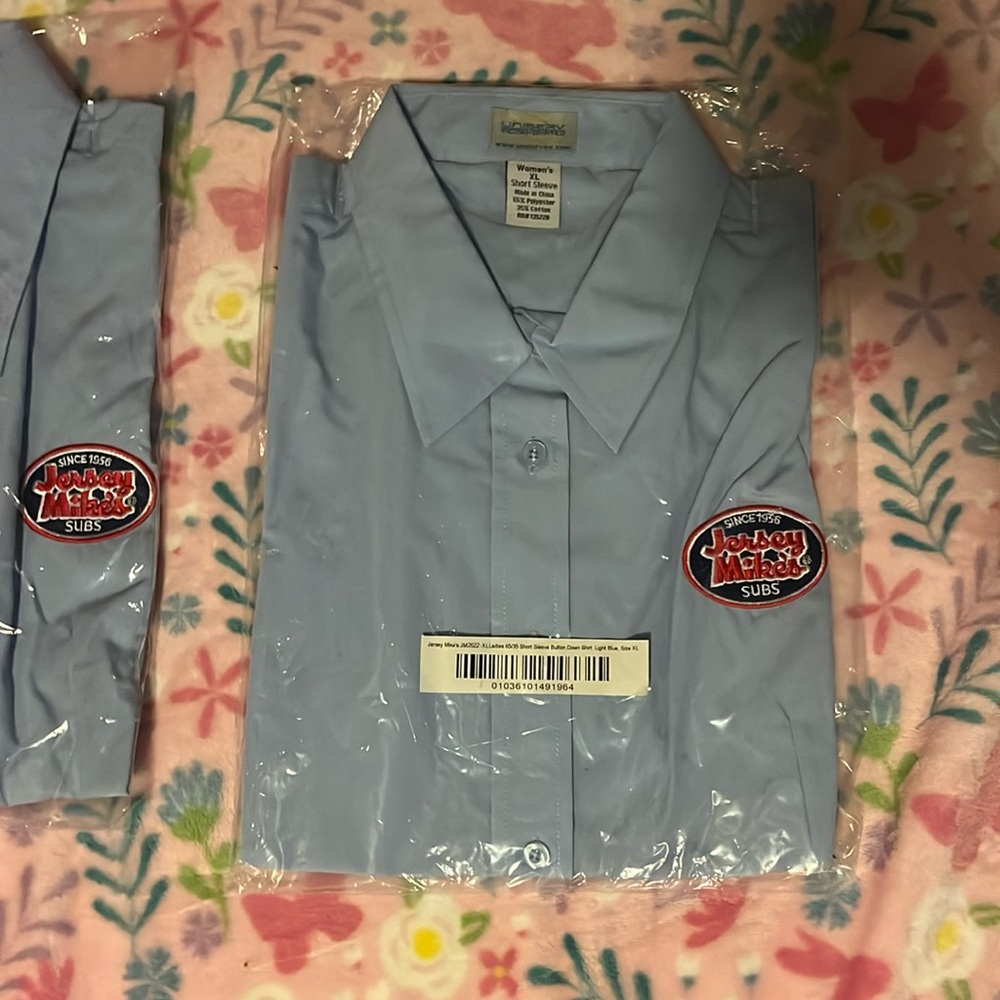 Jersey Mikes Subs Uniform Button Up Shirt Womens S Blue Short Sleeve